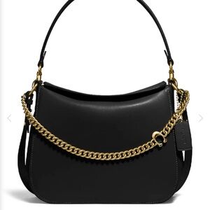 Coach Women's Brass/Black Signature Chain Hobo